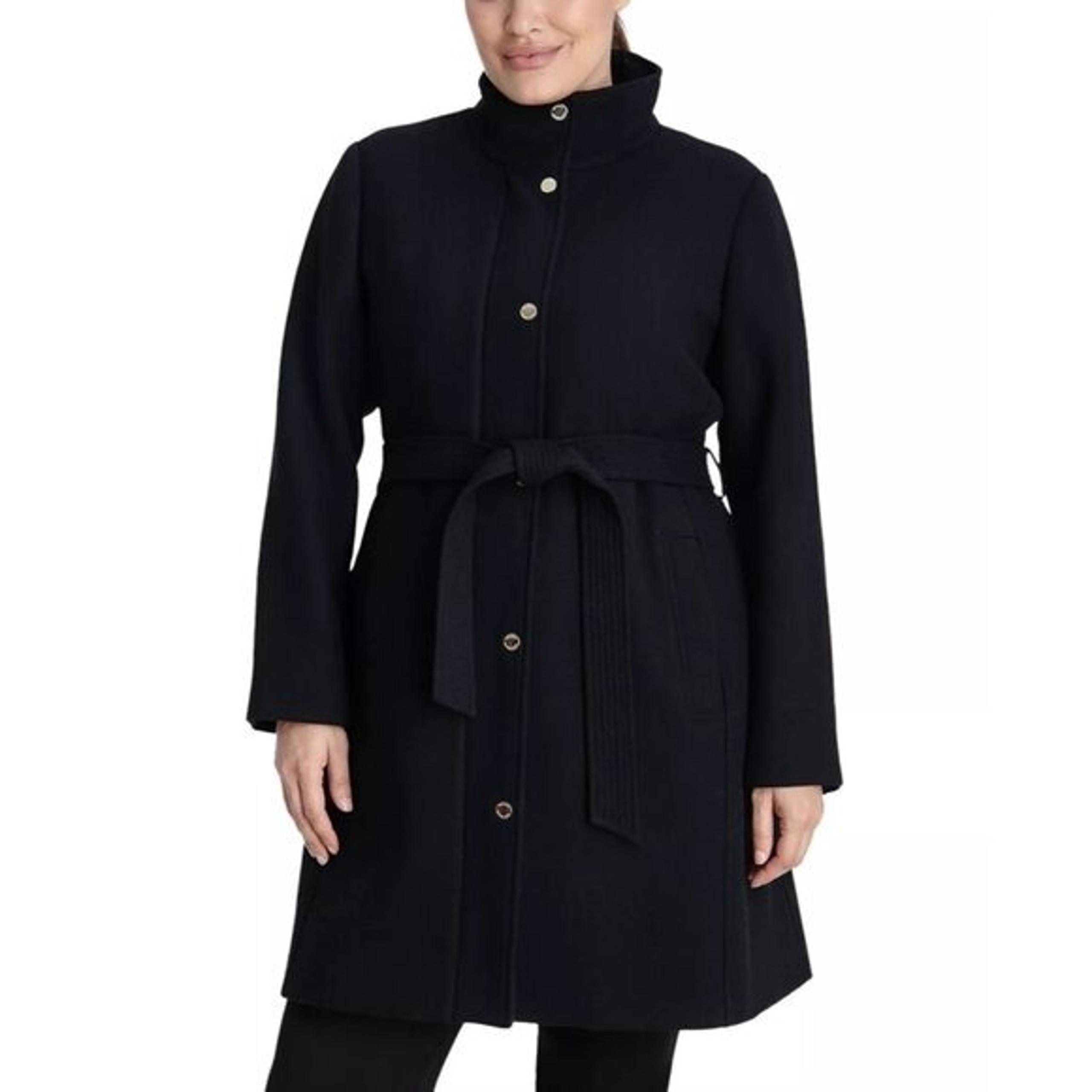 Michael Kors Petite Womens PXXS Wool Blend Zippered Walker Coat Navy Blue $400