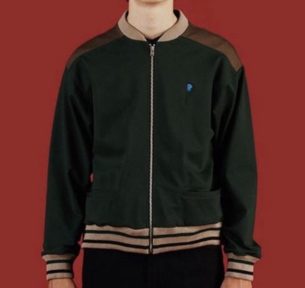 NWOT UNIF Everyday Bliss Rose Embroidered Green Bomber Zip Track Jacket