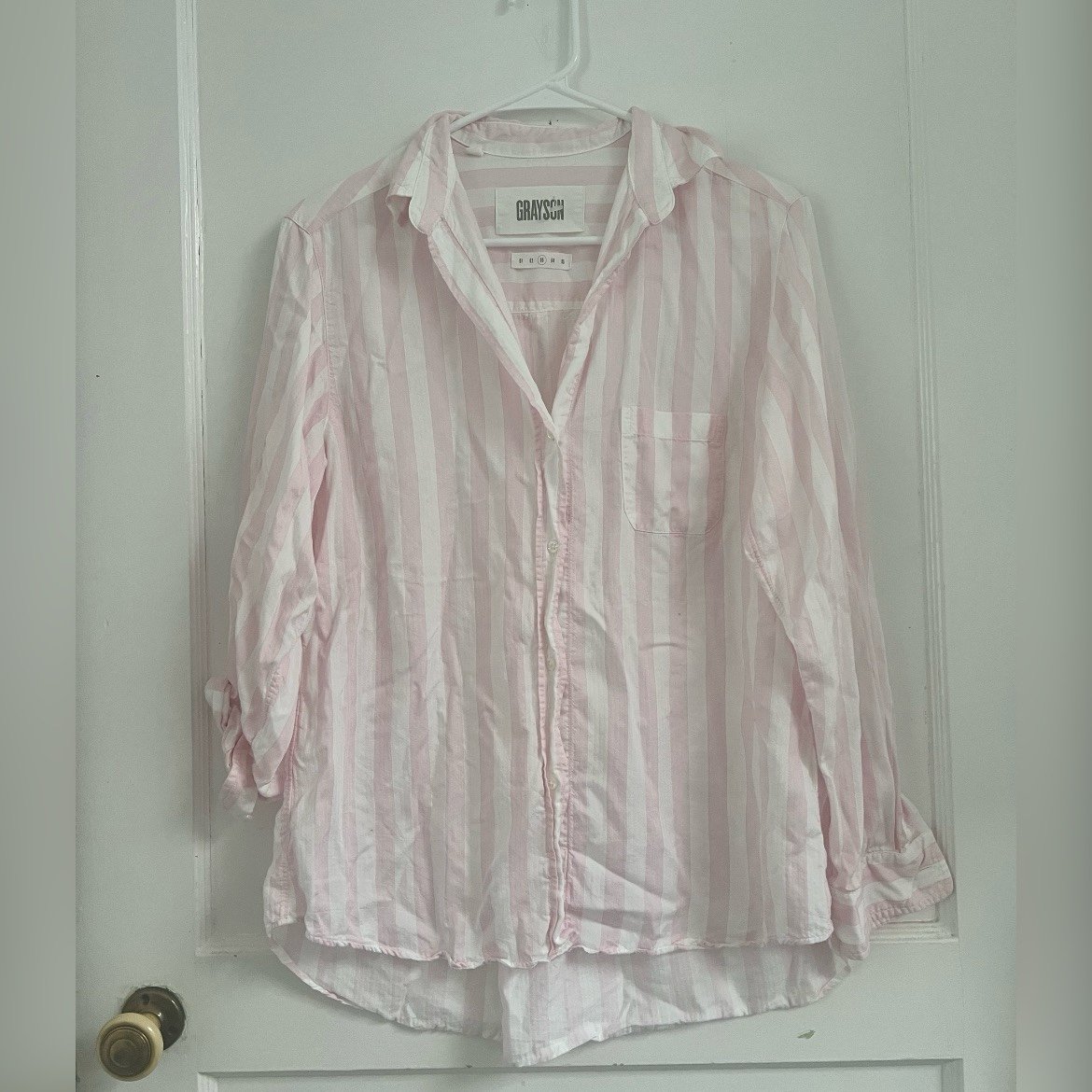 Grayson The Hero Lyocell Pink White Striped Button Down Size M