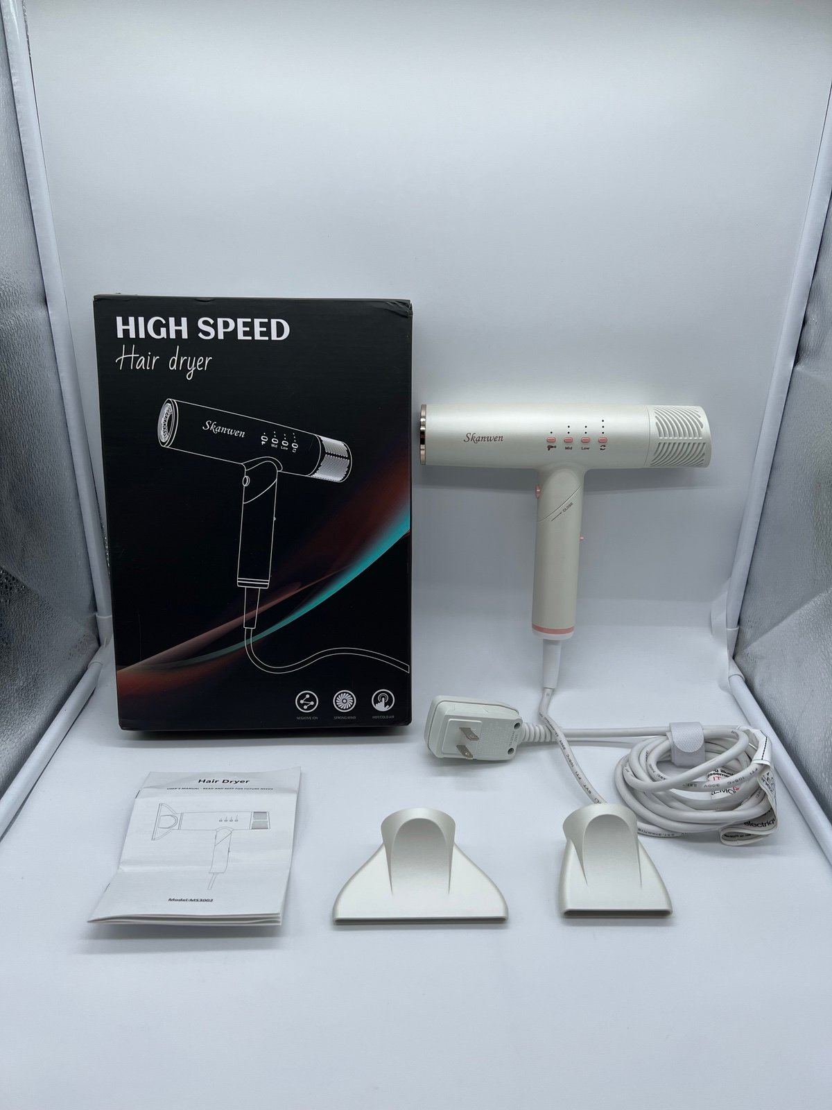 SKANWEN Hair Dryer, Negative Ionic Blow Dryer with High-Speed Brushless Motor, L