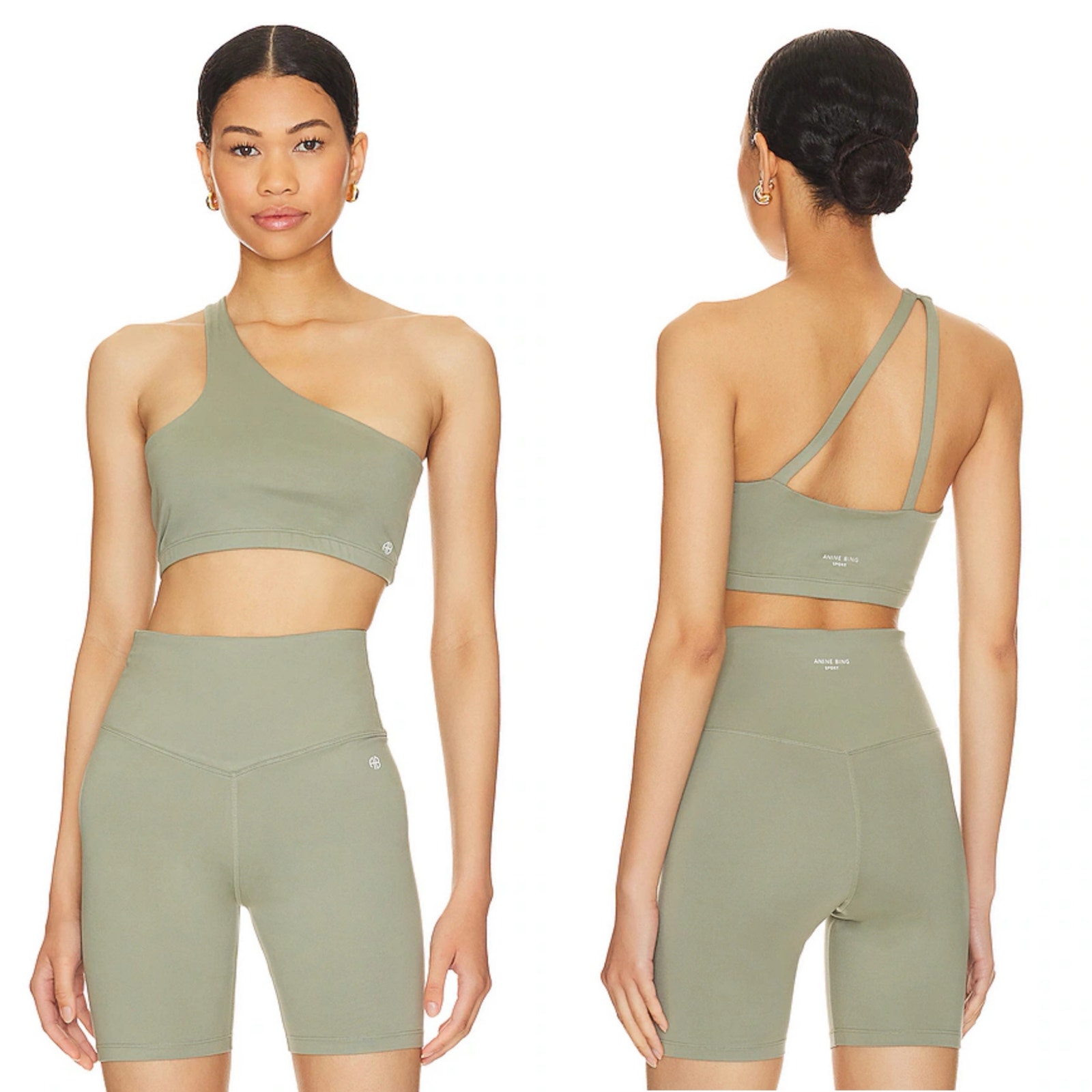 Anine Bing Sport NWT Sage Green Jules Asymmetrical One-Shoulder Sports Bra
