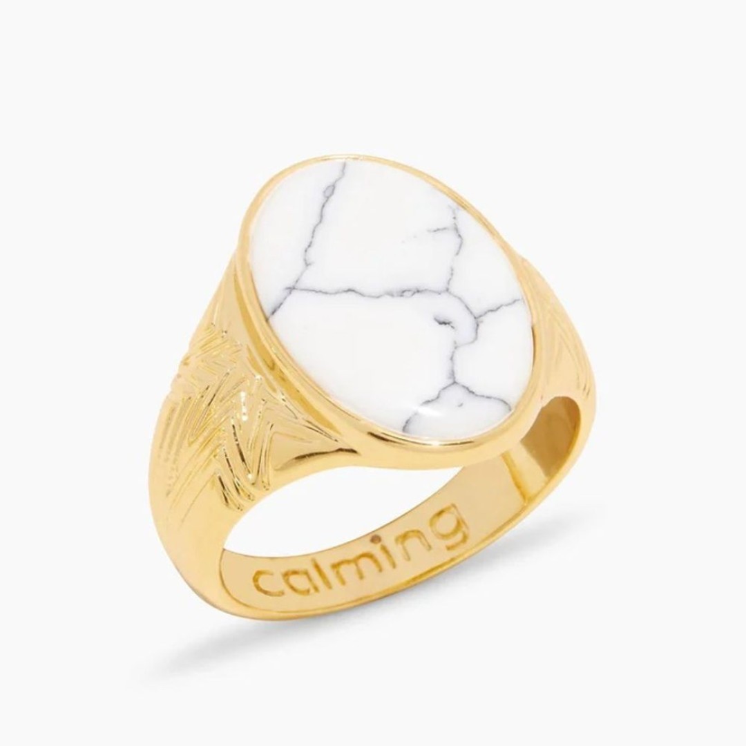 Gorjana New Size 8 Ring 18k Gold Plated Power Gemstone Howlite for Calming