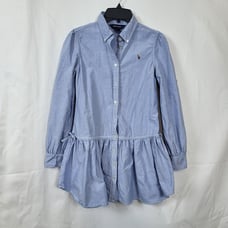 Ralph Lauren Girls Blue Chambray Drop Waist Long Sleeve Oxford Shirtdress Sz 12