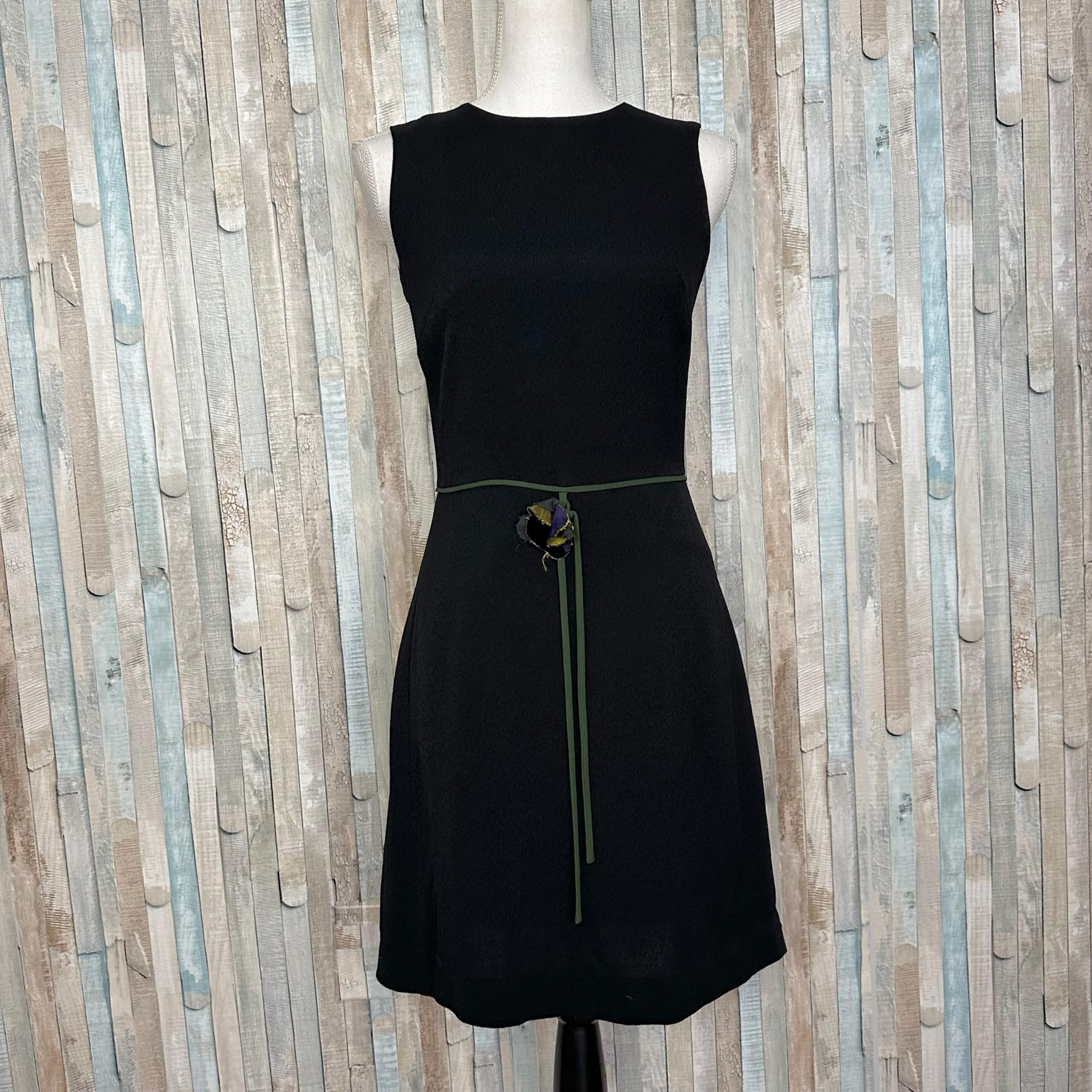 Moschino Cheap Chic XS 90s Vintage Black Shift Dress Flower Appliqué Wool Crepe