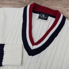 Vintage 1980s Cable Knit Tennis Preppy V Neck Sweater Size Large Darwin Acrylic