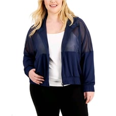 Ideology Womens Plus Size Zip-Up Mesh Hoodie, Indigo Sea, 3X NWT