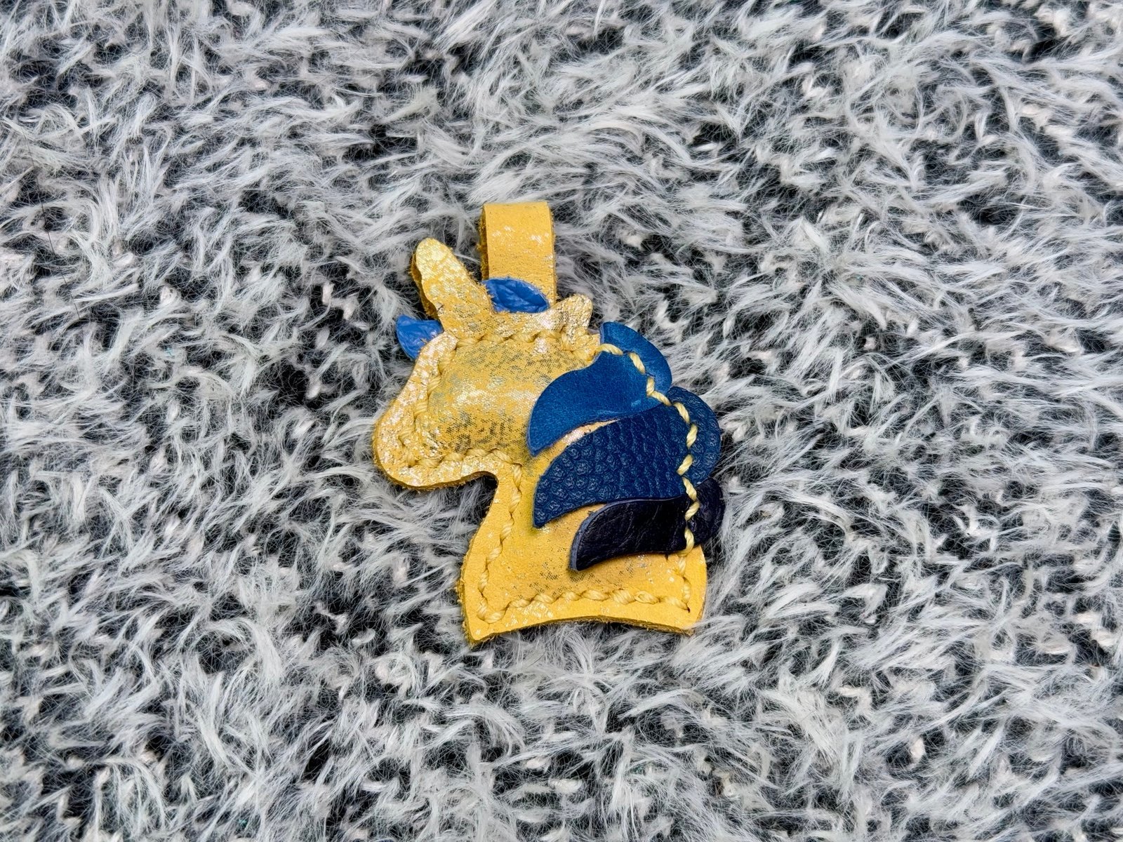 Puff’d Unicorn Bag Purse flair keychain in Yellow & Blues Handmade from leather