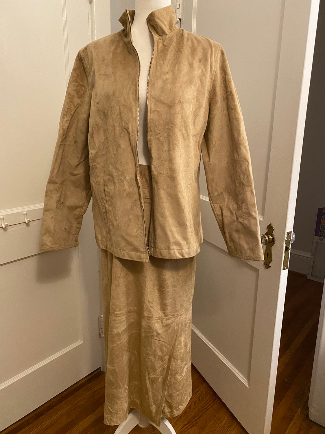 Norton McNaughton Faux Suede Jacket and Skirt Set - Size 14