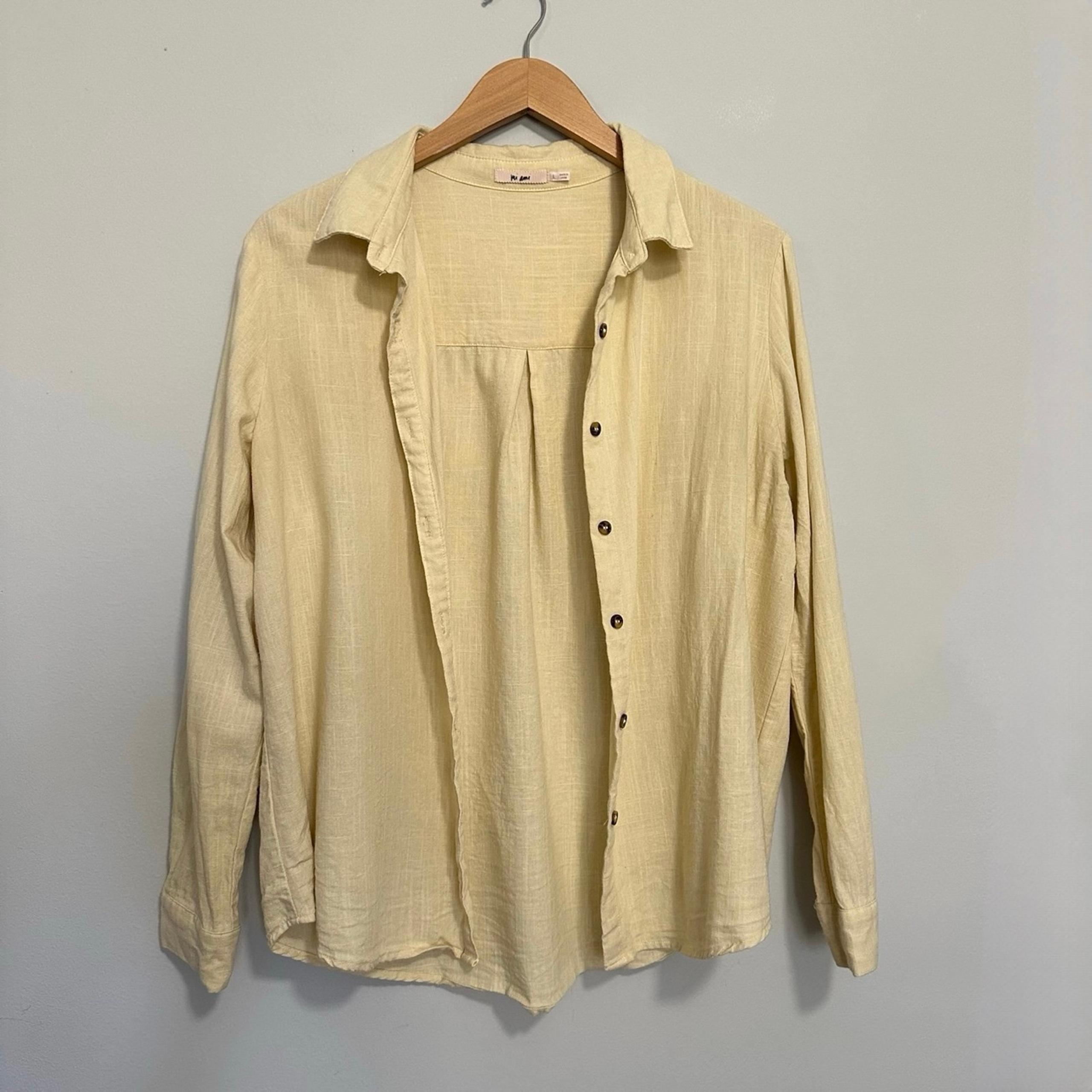 MI AMI Butter Yellow Button Down Shirt Linen Blend Women's Size Large
