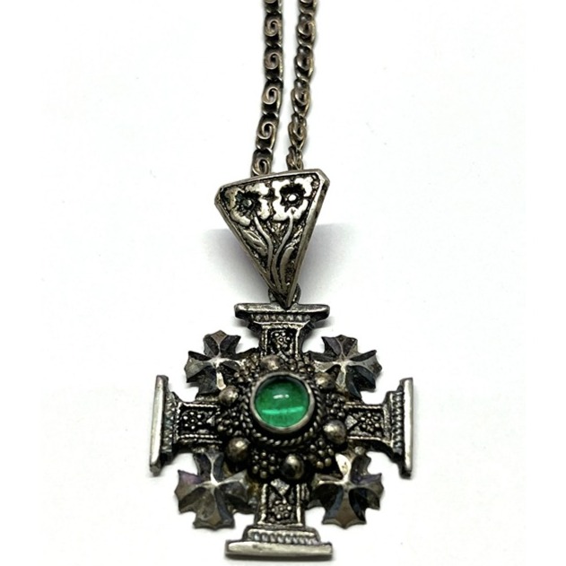 Vintage 1000 Pure Silver Jerusalem Crusaders Cross Pendant Necklace