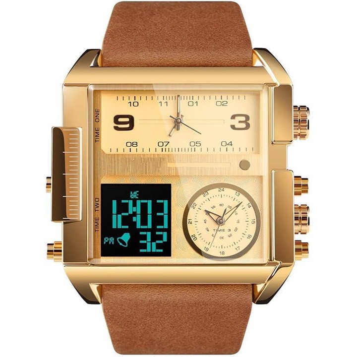 Gosasa Men Square Large Face Digital Sports Watch,LED Analog Quartz Wrist Watch