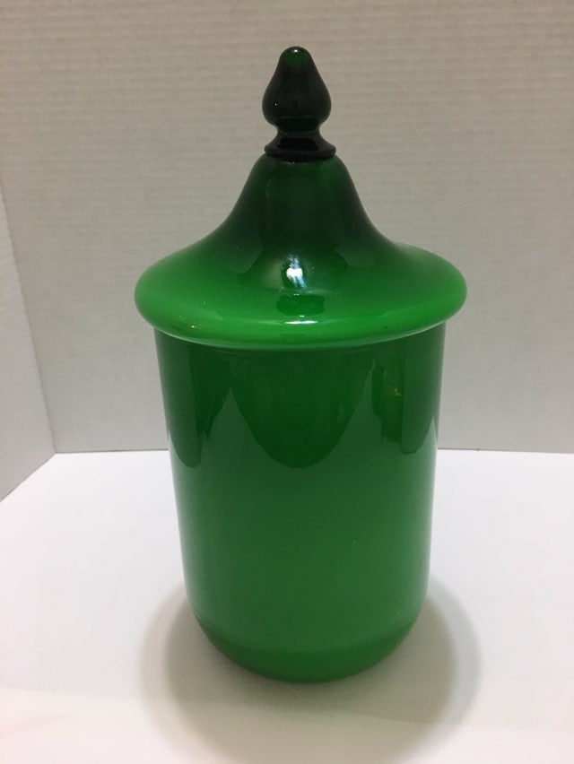 Green Glass Large cookie jar Handblown