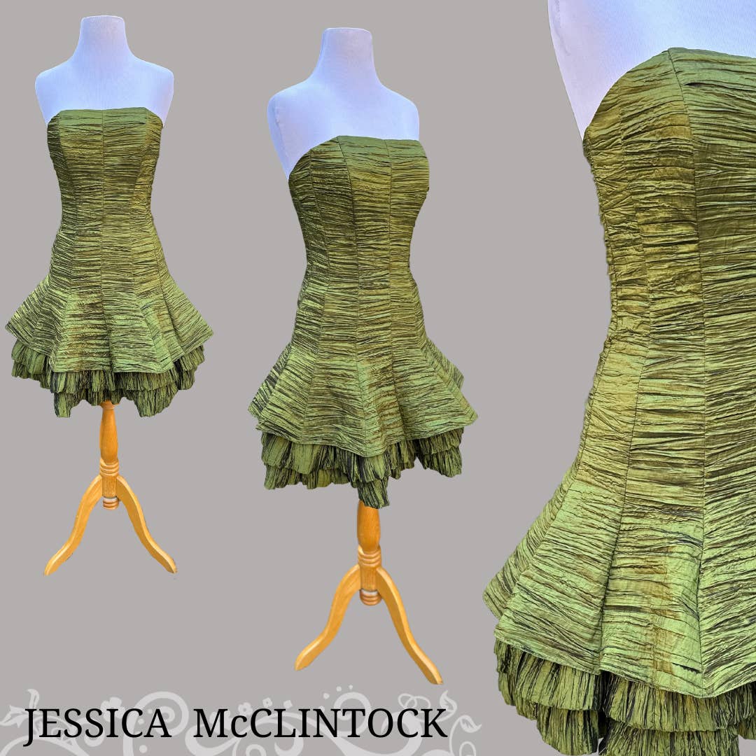 Vintage 90s Jessica McClintock Dress Green Strapless Wedding Cocktail Party Prom