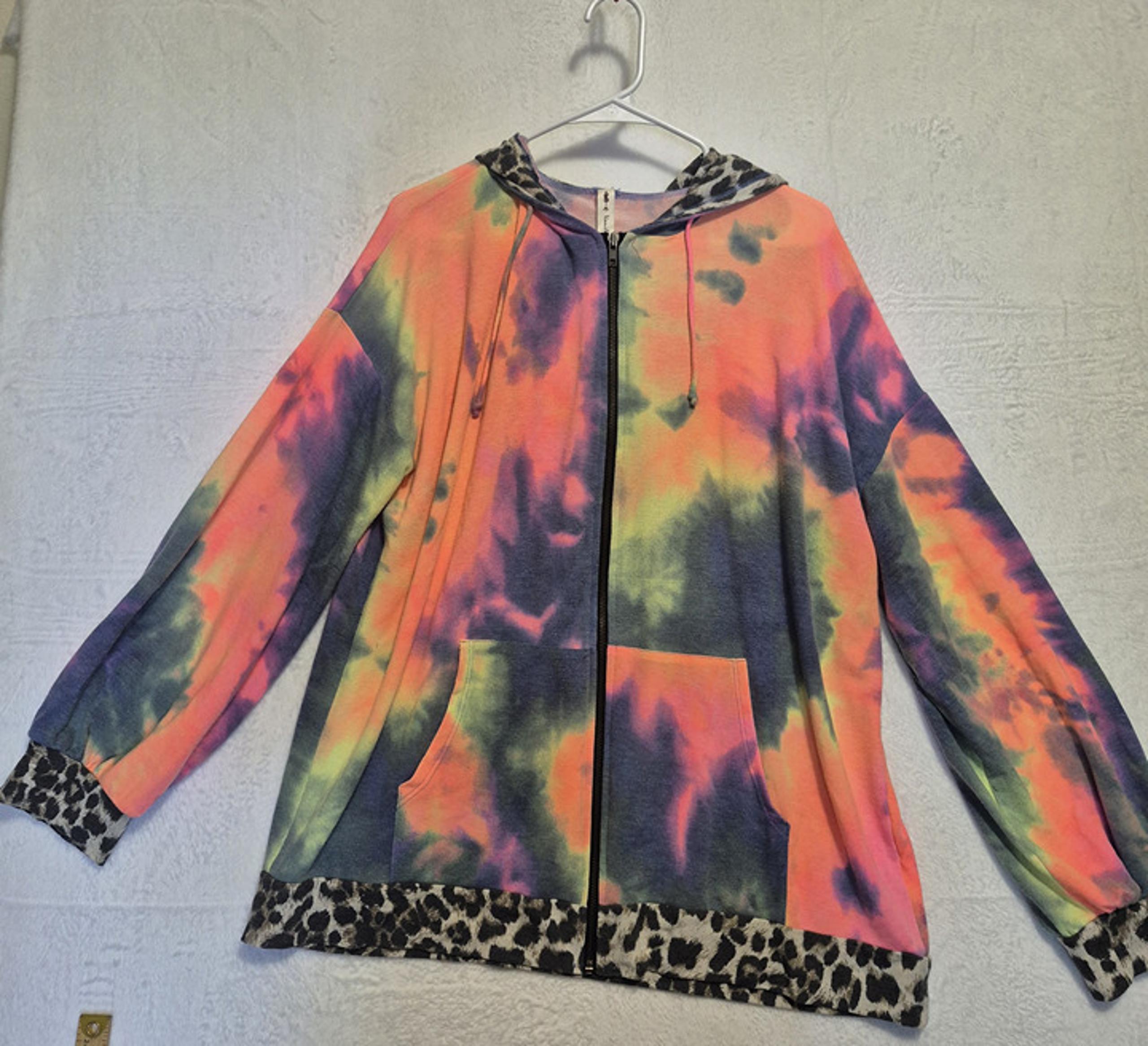Vanilla Bay Tie Dye Leopard Zip-Up Hoodie Y2K 90s Skater Art Graffiti Sz 2X