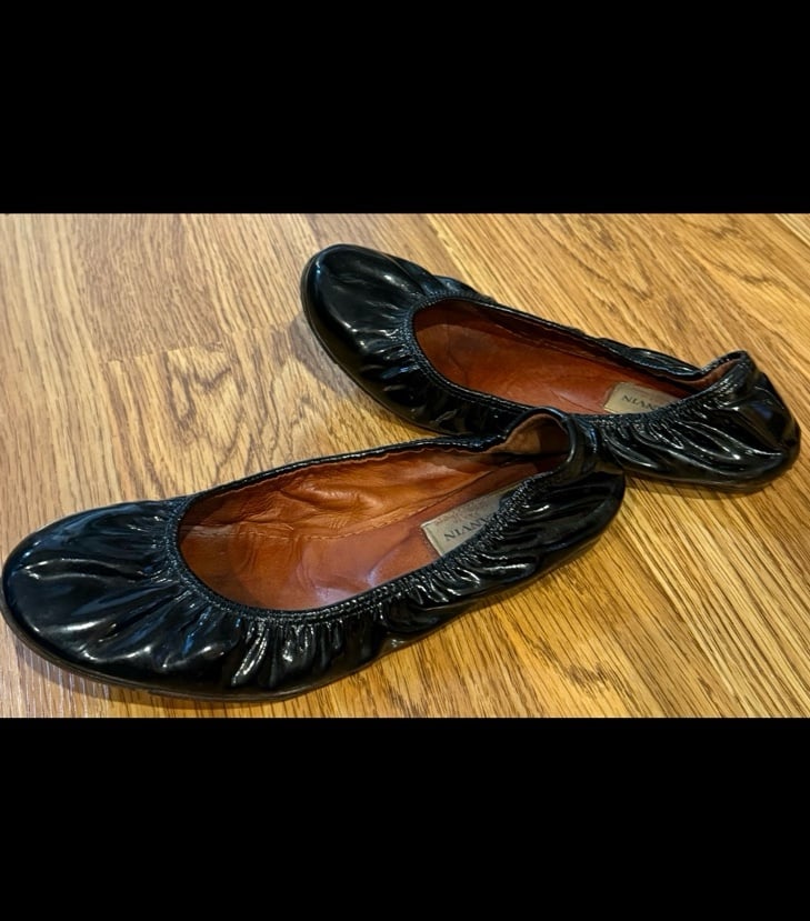 Lanvin Women’s Black Patent Leather Ballet Ballerina Flats Size 7.5