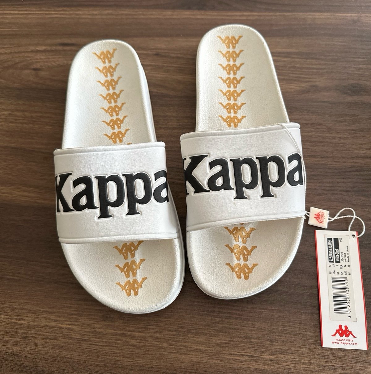 Black and gold kappa slides sale
