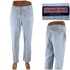 Vineyard Vines Mens 33 X 29 (actual) Pants Club Seersucker Striped Blue White