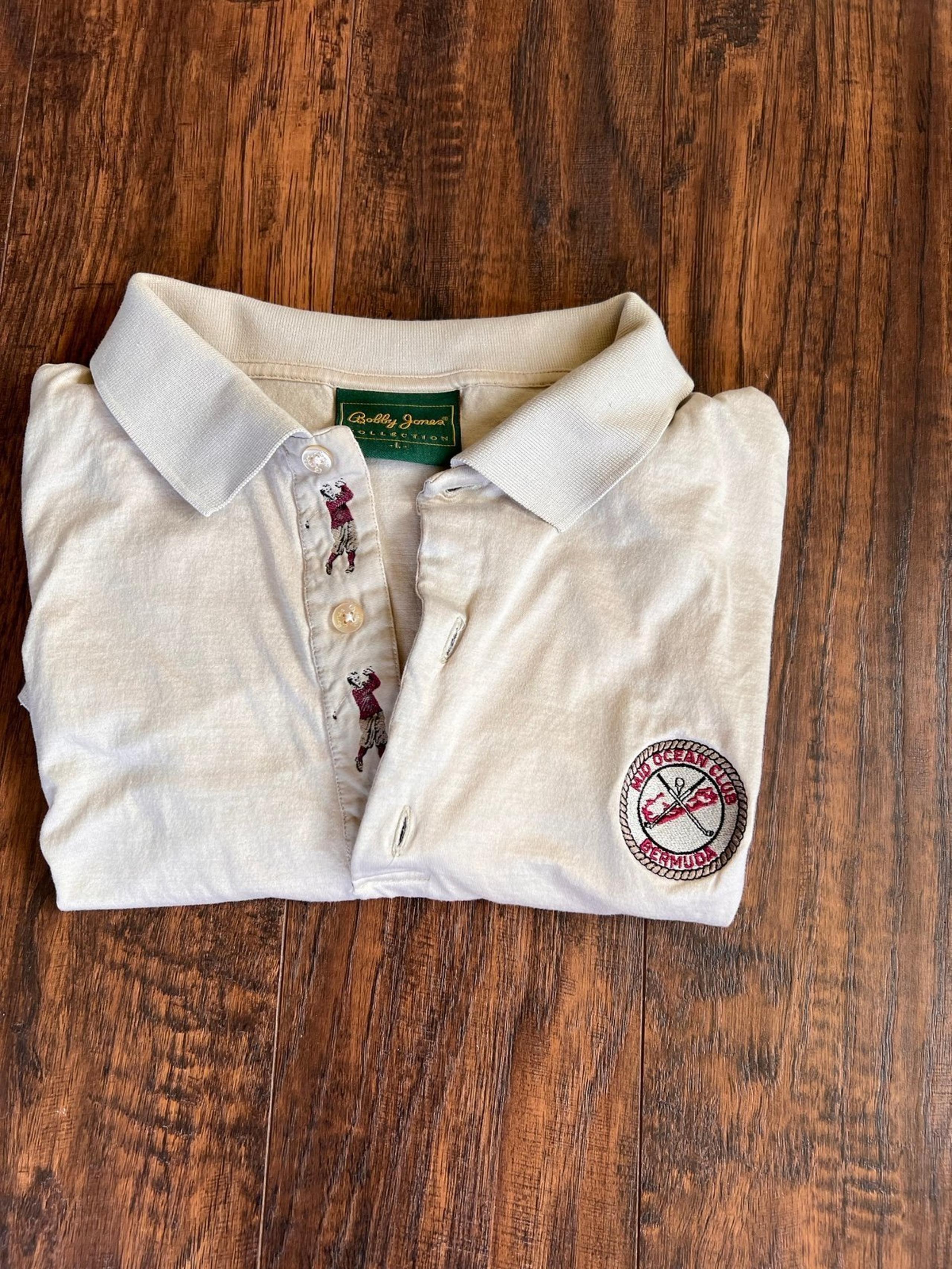 Golf Shirt Mens Bobby Jones LOGO Golfer Polo Collection Large ITALY 100% Cotton
