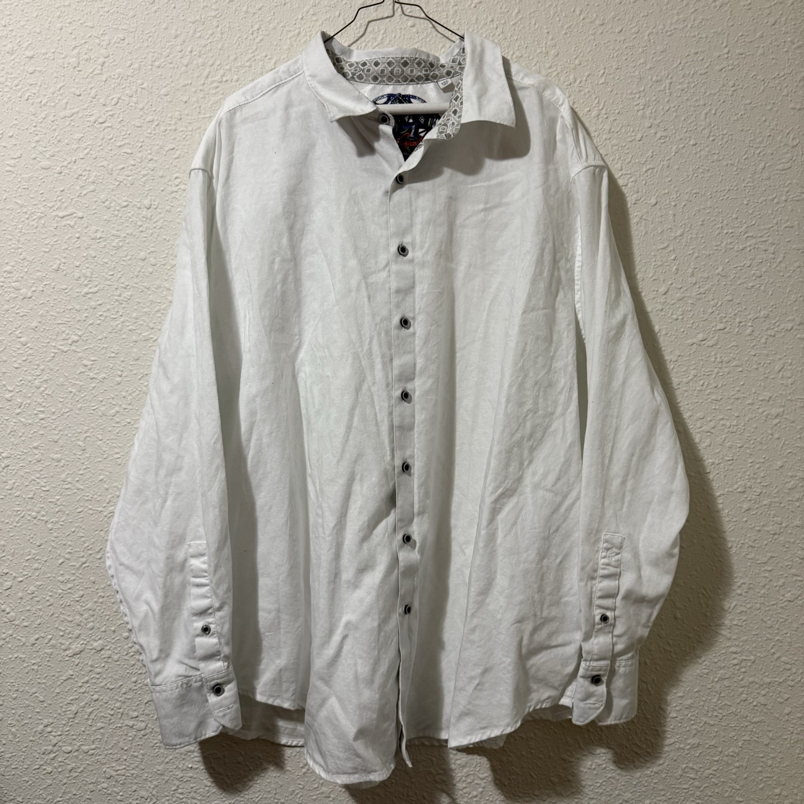 Robert Graham Shirt 3XL White Flip Cuff Button Up Long Sleeve Shadow Paisley