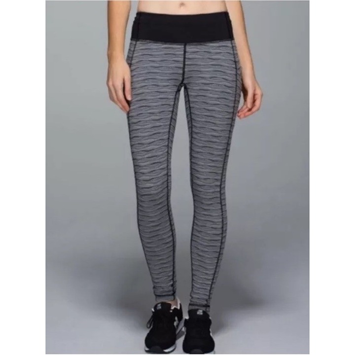 Lululemon Speed Tight II Textured Wave Black Silver Spoon Size 10 Full Length