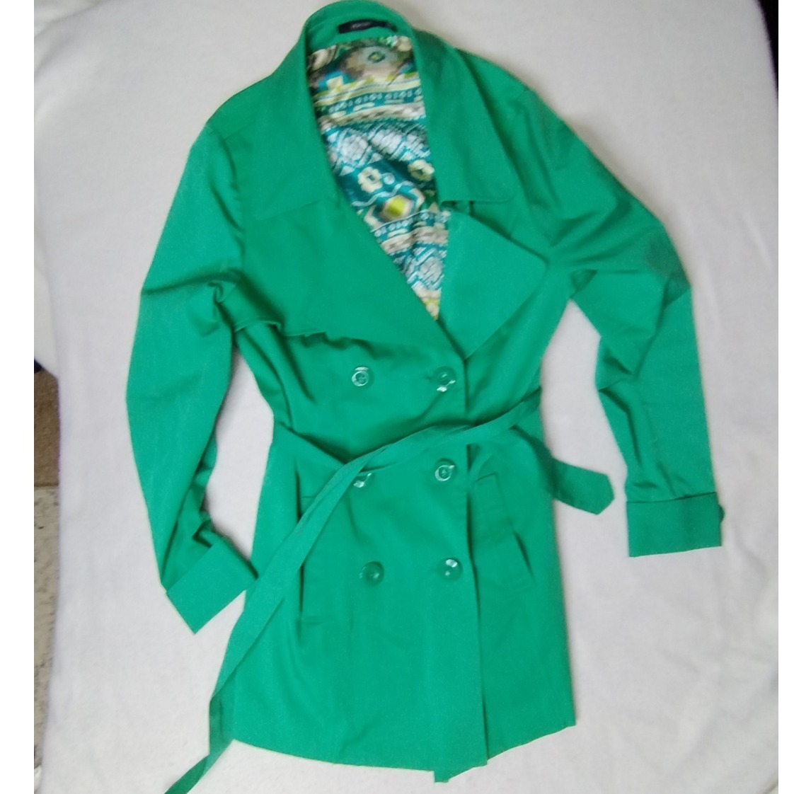 Vertigo Green Trench Coat Belted Double Breasted Lined Jacket XL