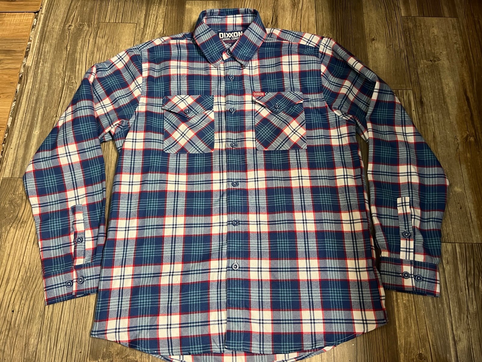 DIXXON Flannel Co Large The Deebo What Bike? Blue/Red/White Plaid Long Sleeve