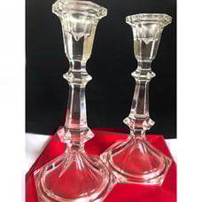 Glass candlestick pair, vintage clear glass, set of two candle holders, 8” tall