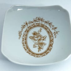 Rose Trinket Dish Vintage Sears Rare Floral Design White and Gold Square Japan