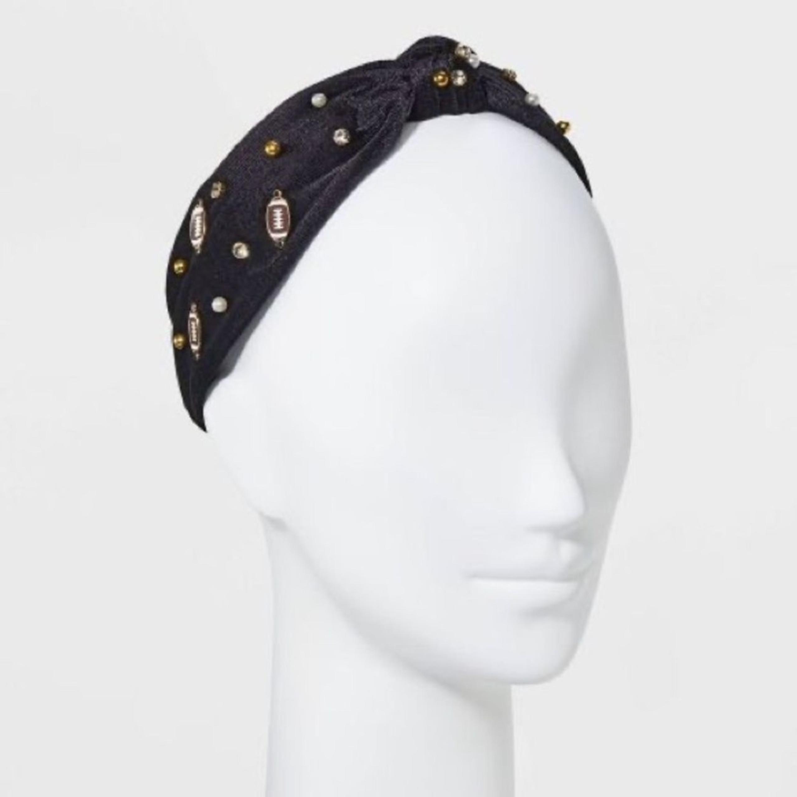 Footballs and Studs Velvet Top Knot Headband - Black - NWT