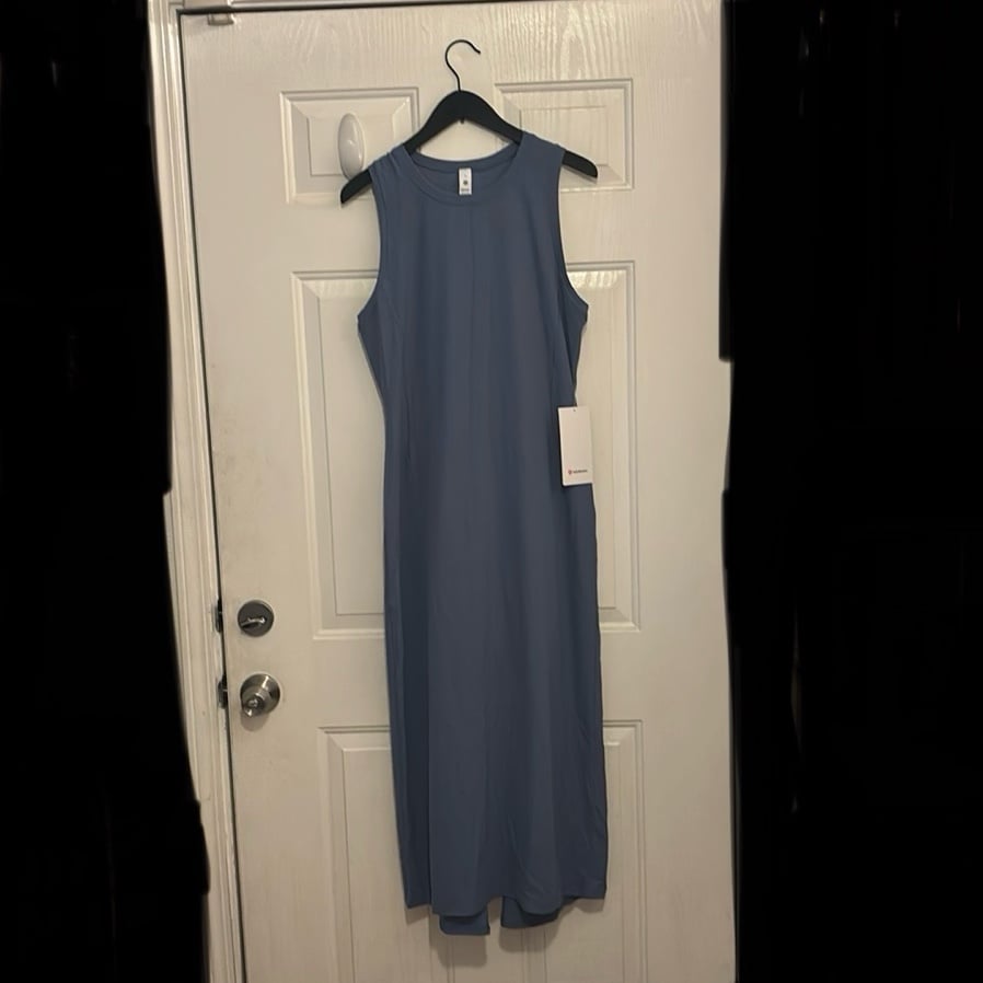 Lululemon All Alined Ribbed Midi Dress, Washed Denim, Size 12