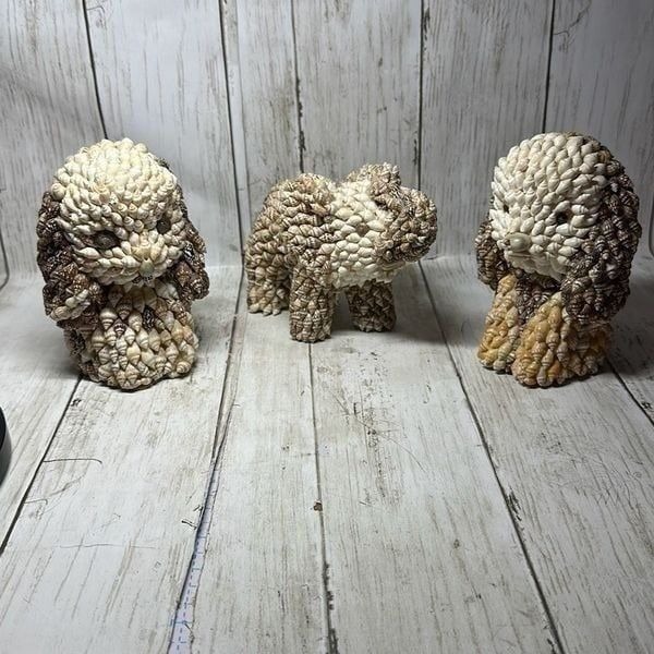 Vintage Nanco Sea Shell Animal Figurines Elephant Dog Folk Art Decor set of 3