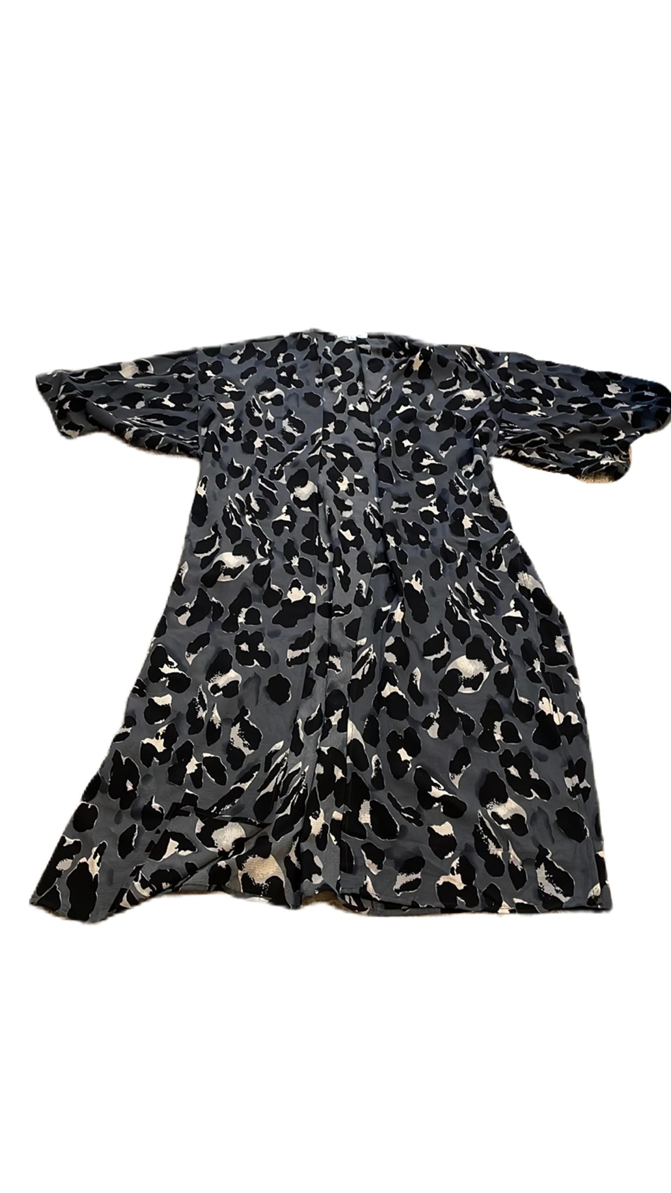 She + Sky L grey and black leopard print duster sweater cardigan with side split