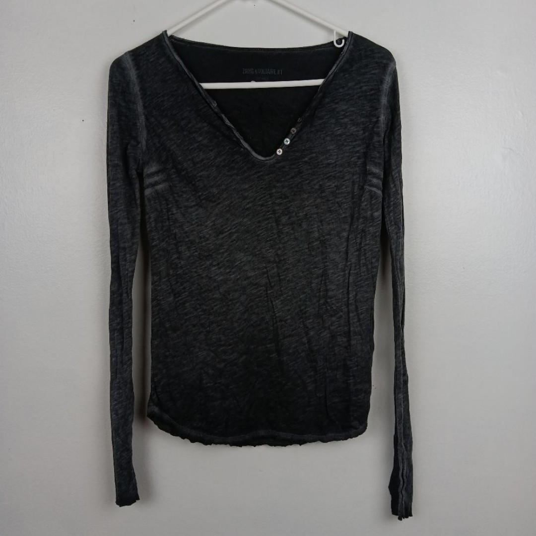 Zadig & Voltaire Native American Headdress Skull Burnout Grunge Long Sleeve