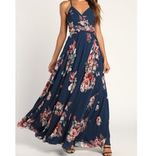 LULUS SZ XS Elegantly Inclined Navy Blue Floral Print Wrap Maxi Dress NEW B152