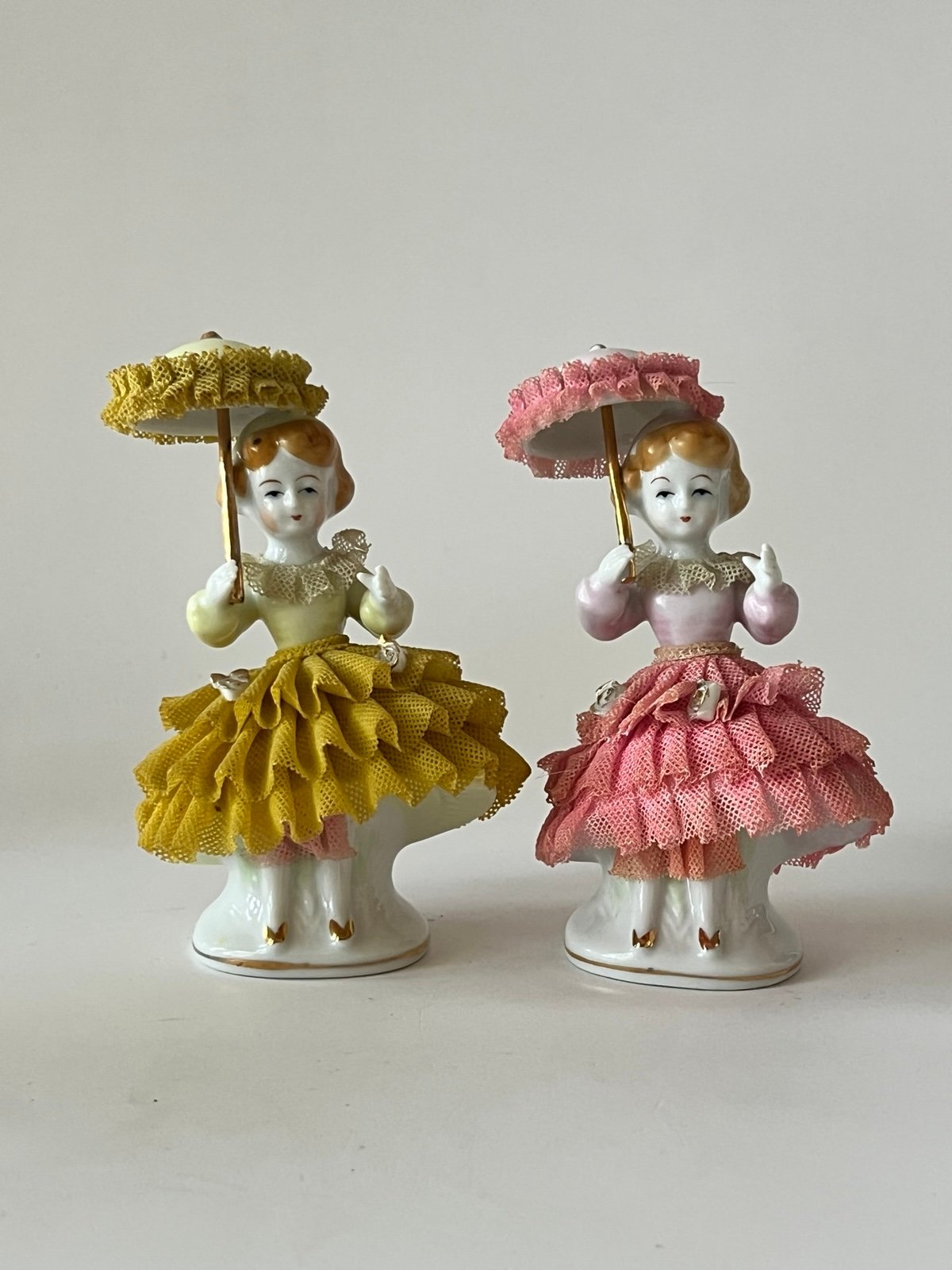 Vintage Porcelain Parasol Lace Figurines Japan