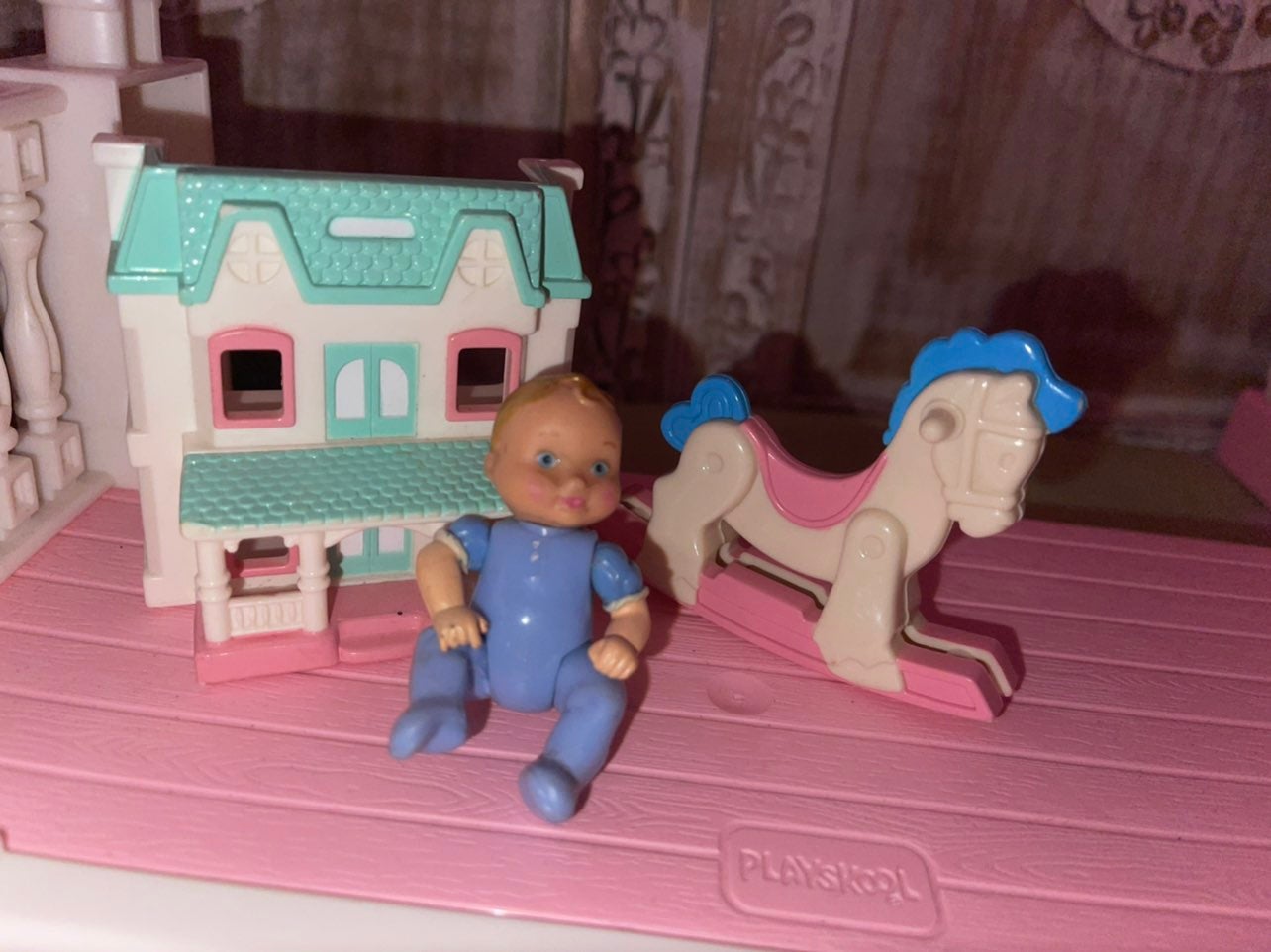 Loving family baby boy & horse dollhouse