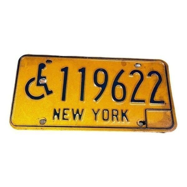 Vintage New York Handicap Collectible License Plate 1960s Yellow Tag 119622