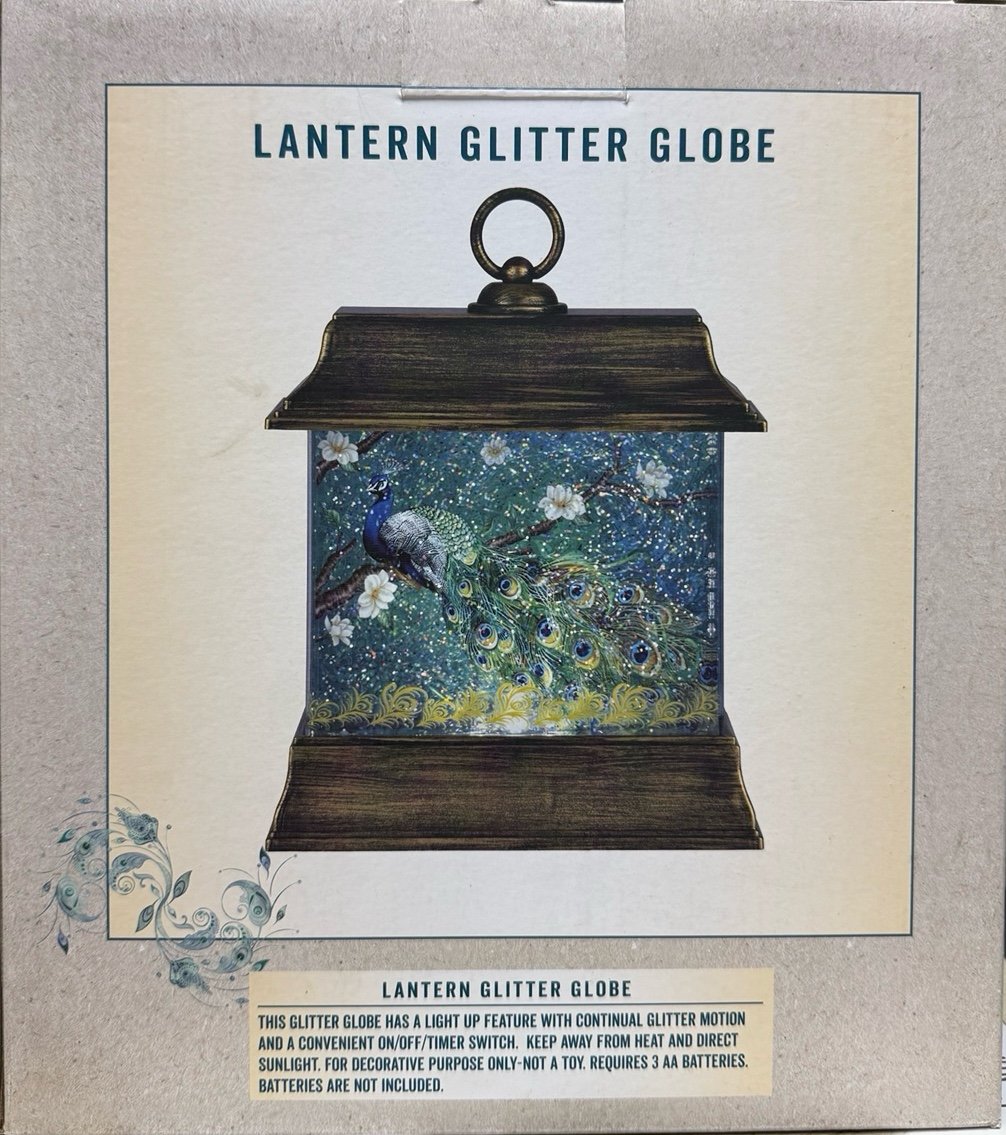 Brand New PEACOCK LANTERN GLITTER GLOBE