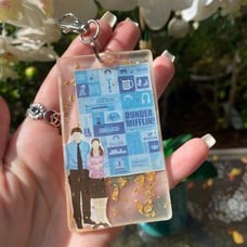 The Office Jim & Pam Blue Dunder Mifflin & Gold Flakes Silver Hardware Keychain