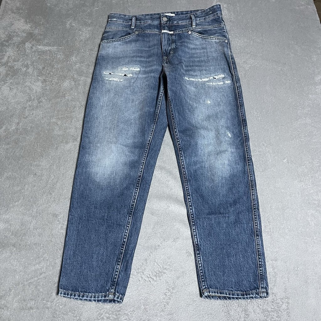 Closed Jeans Mens 32X28 Straight Slim Tapered Made In Italy Denim Blue Distress