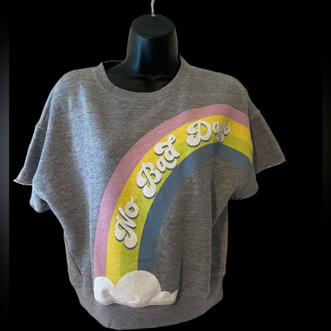 Wildfox No Bad Days fleece short sleeve oversized rainbow sweatshirt NWT size xs