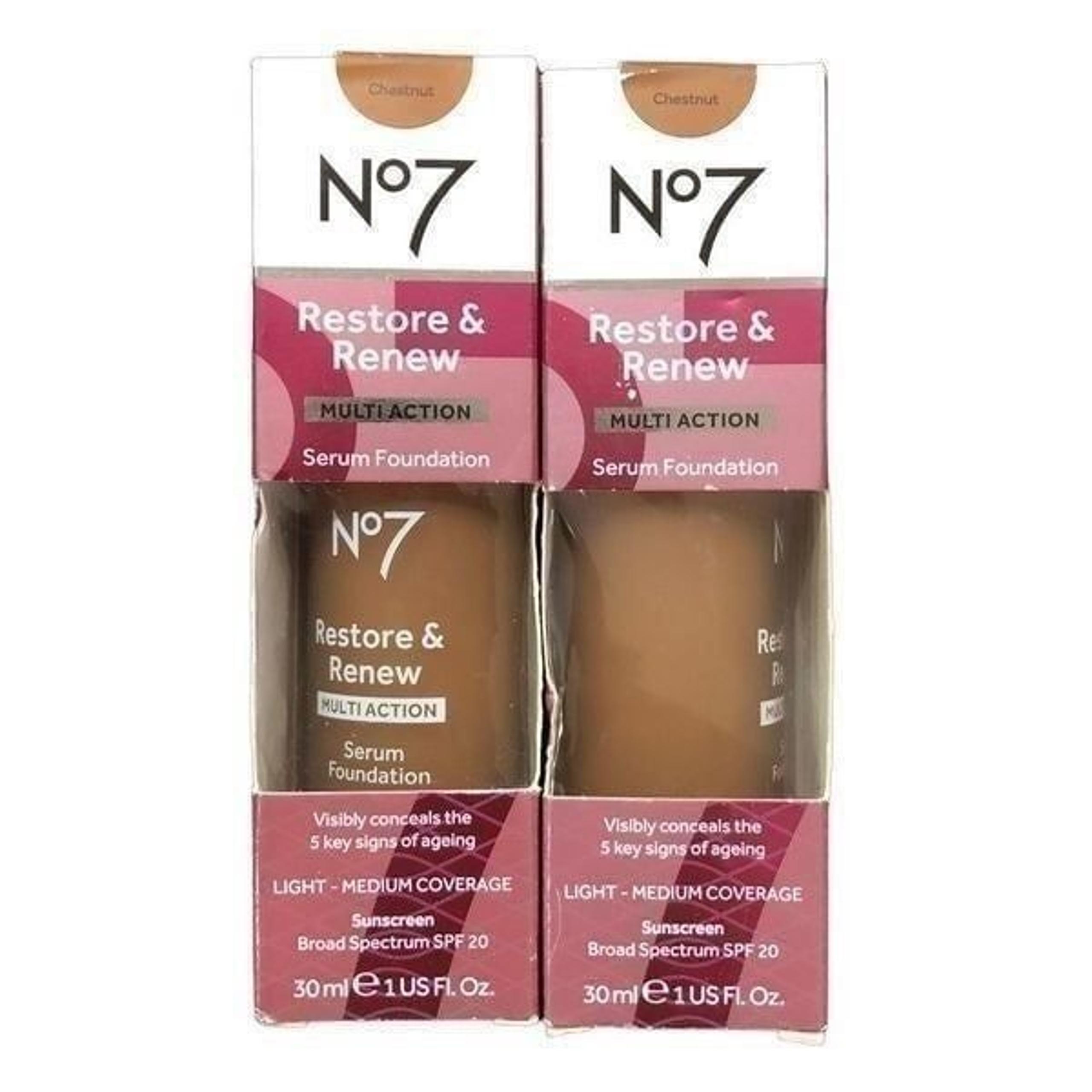 No7 Restore & Renew Multi Action Serum Foundation Chestnut, 1 fl oz ea, Lot of 2