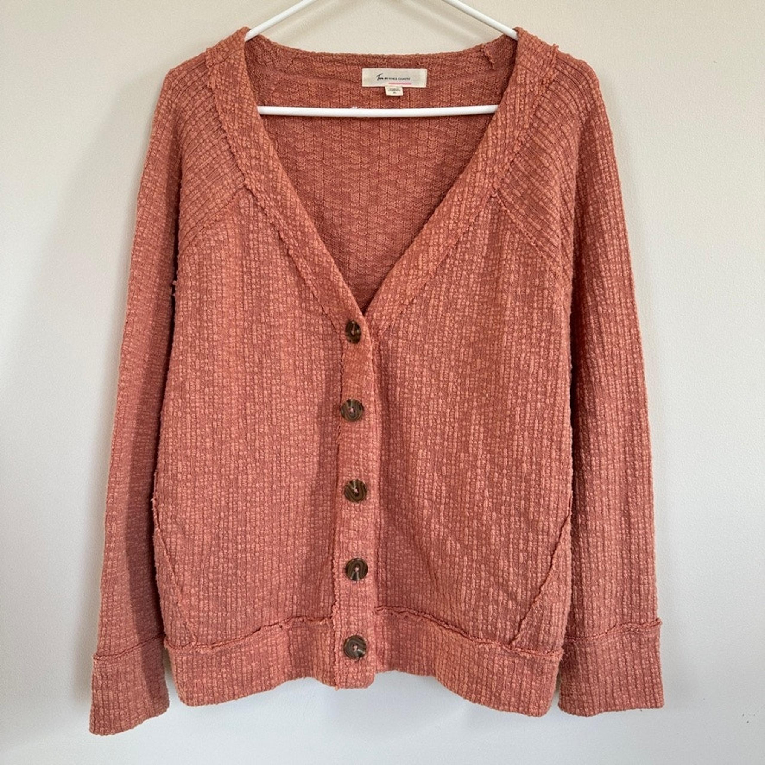 TWO by Vince Camuto Textured Cardigan Sweater Women’s XL V-Neck Top Coral Peach