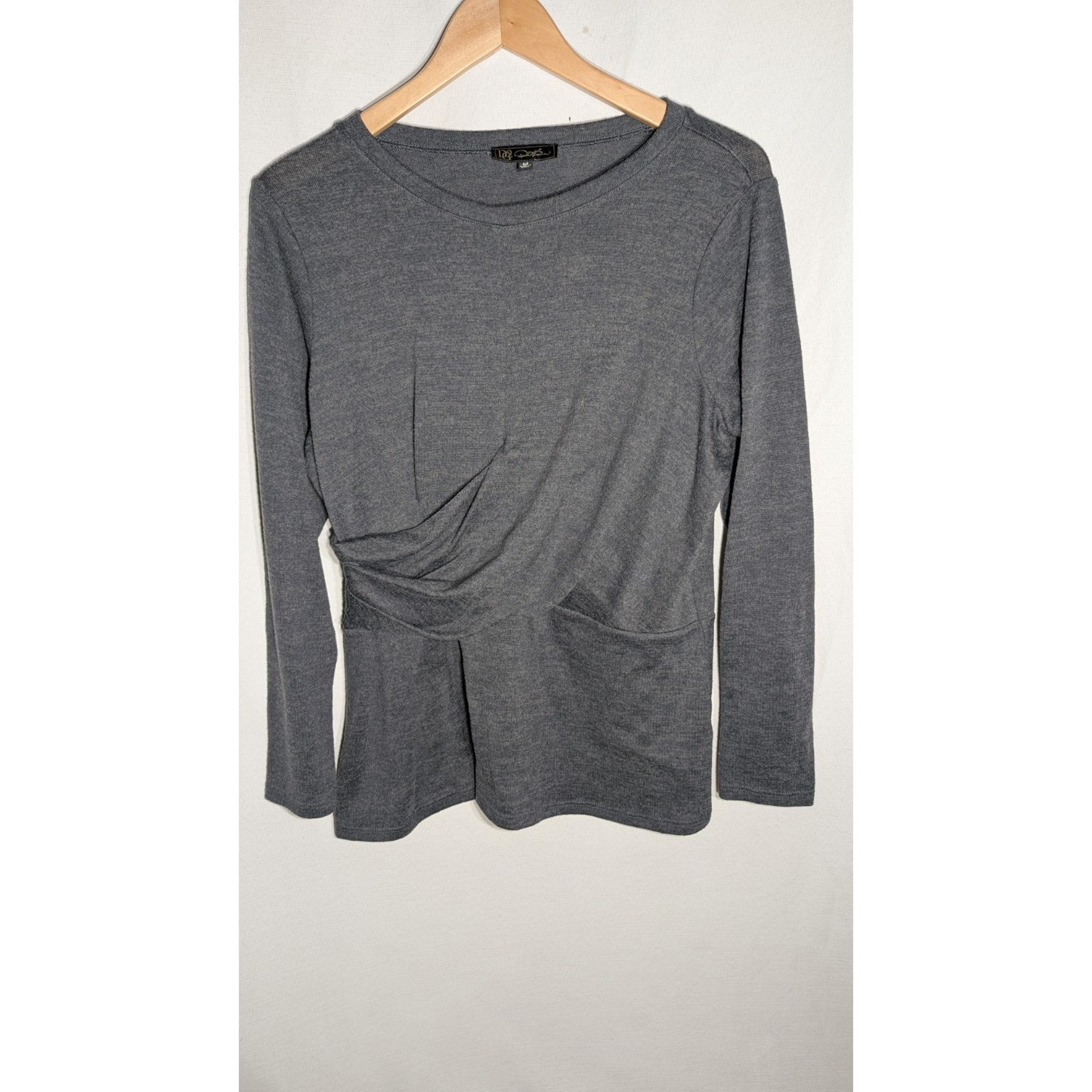DG2 By Diane Gilman Womens Long Sleeve Gray Top With Twist Front Detail size M