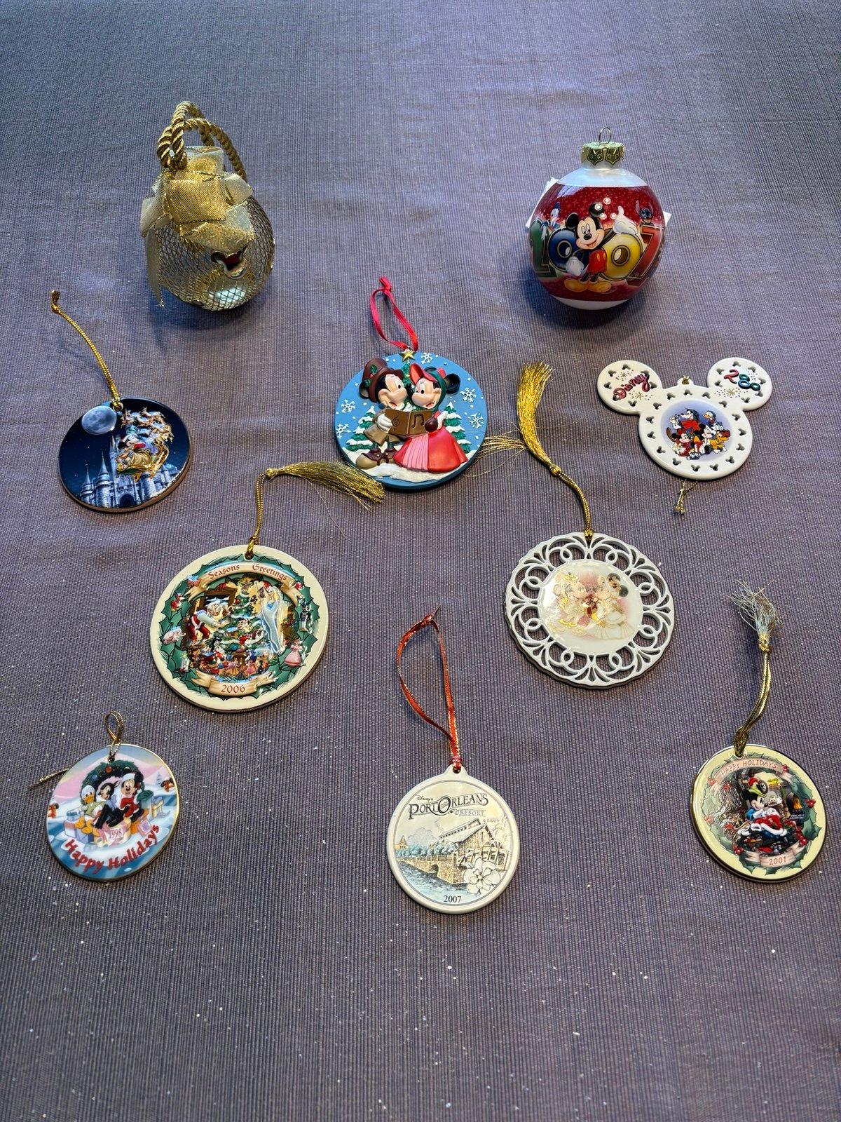 Genuine Vintage Walt Disney Christmas Tree Ornaments Decorations, lot of 10, new