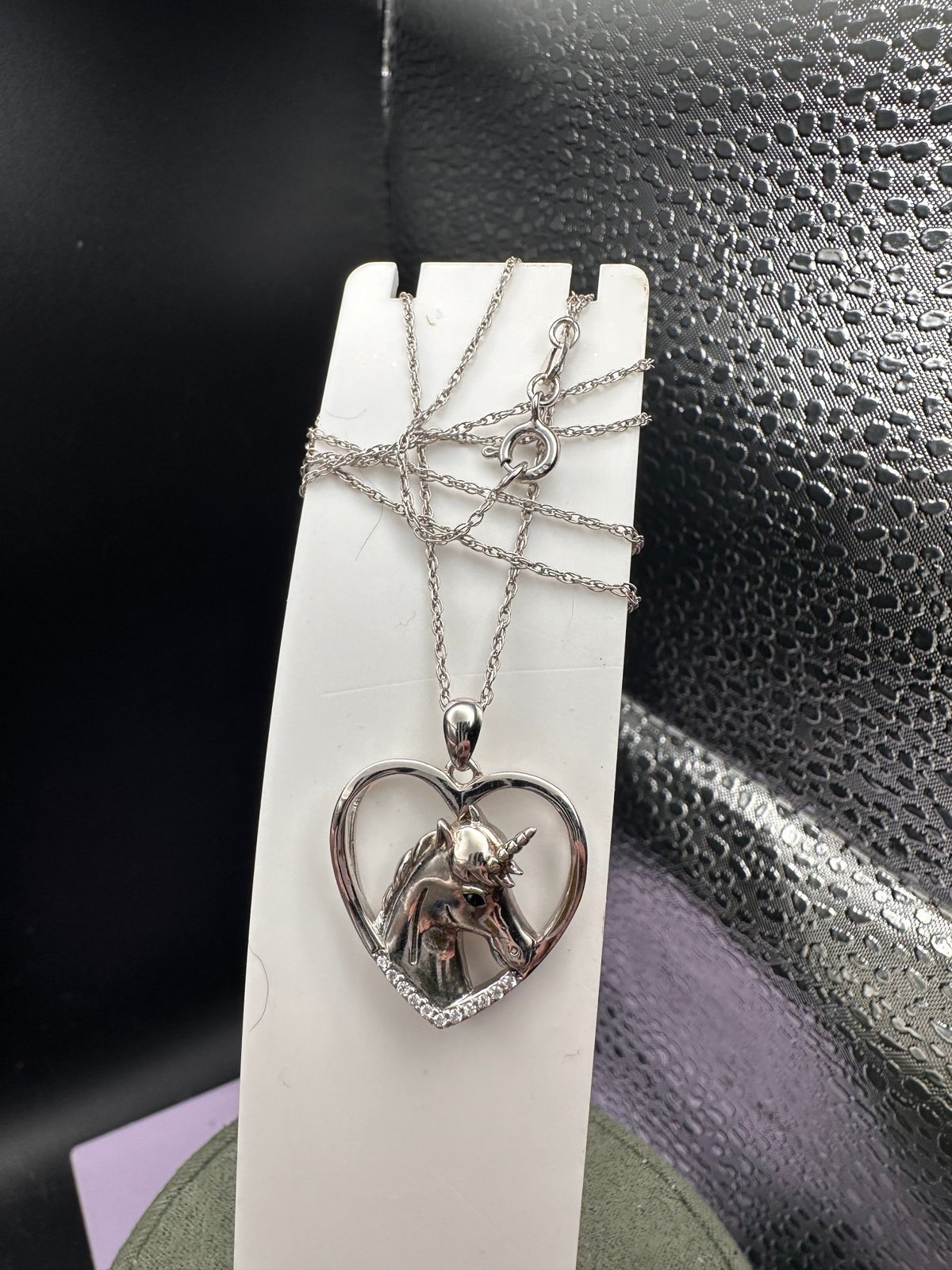 Vintage Sterling Unicorn Heart 3-D gemstone pendant and chain