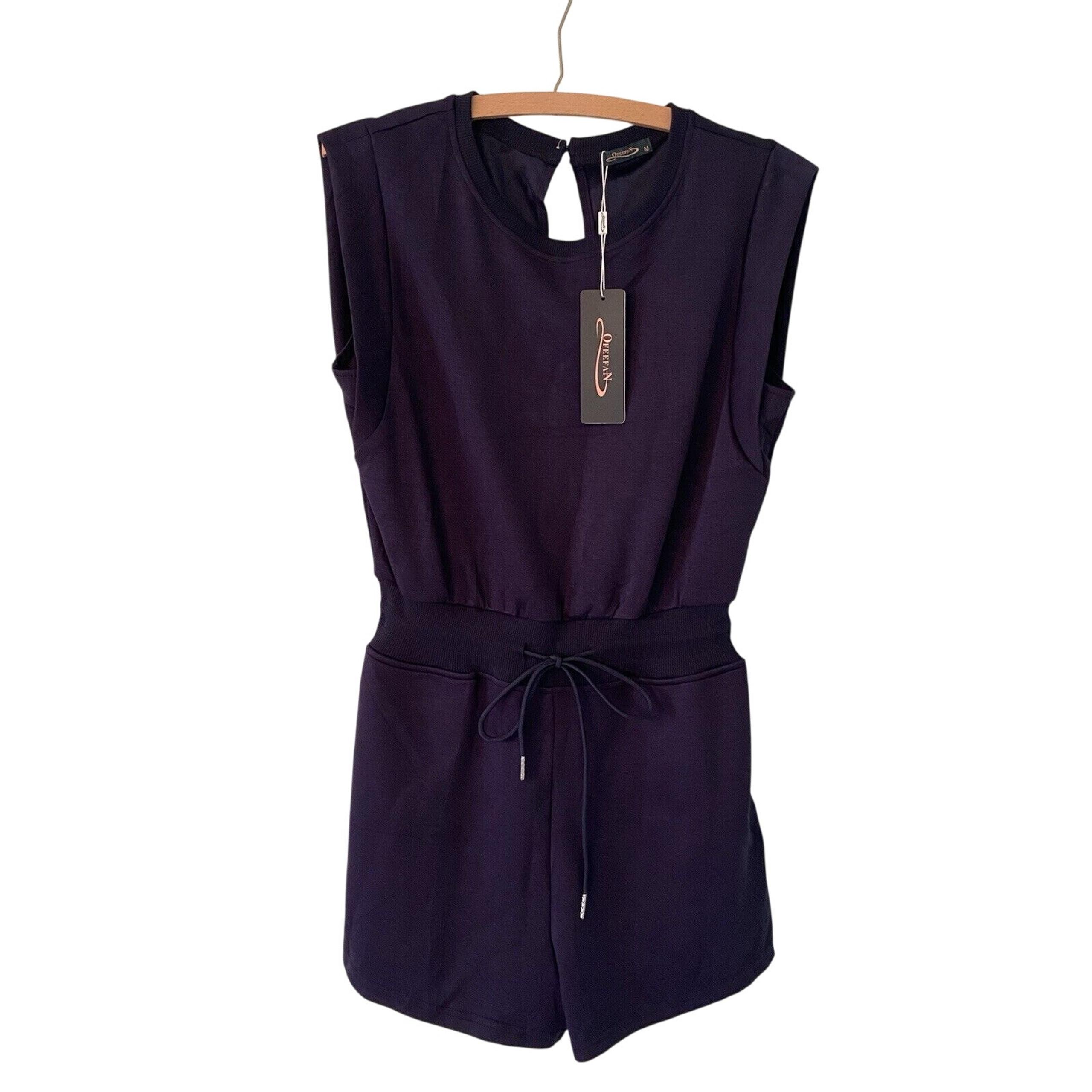 OfeefaN Medium Navy Blue Sleeveless Romper w/ Pockets Casual Activewear