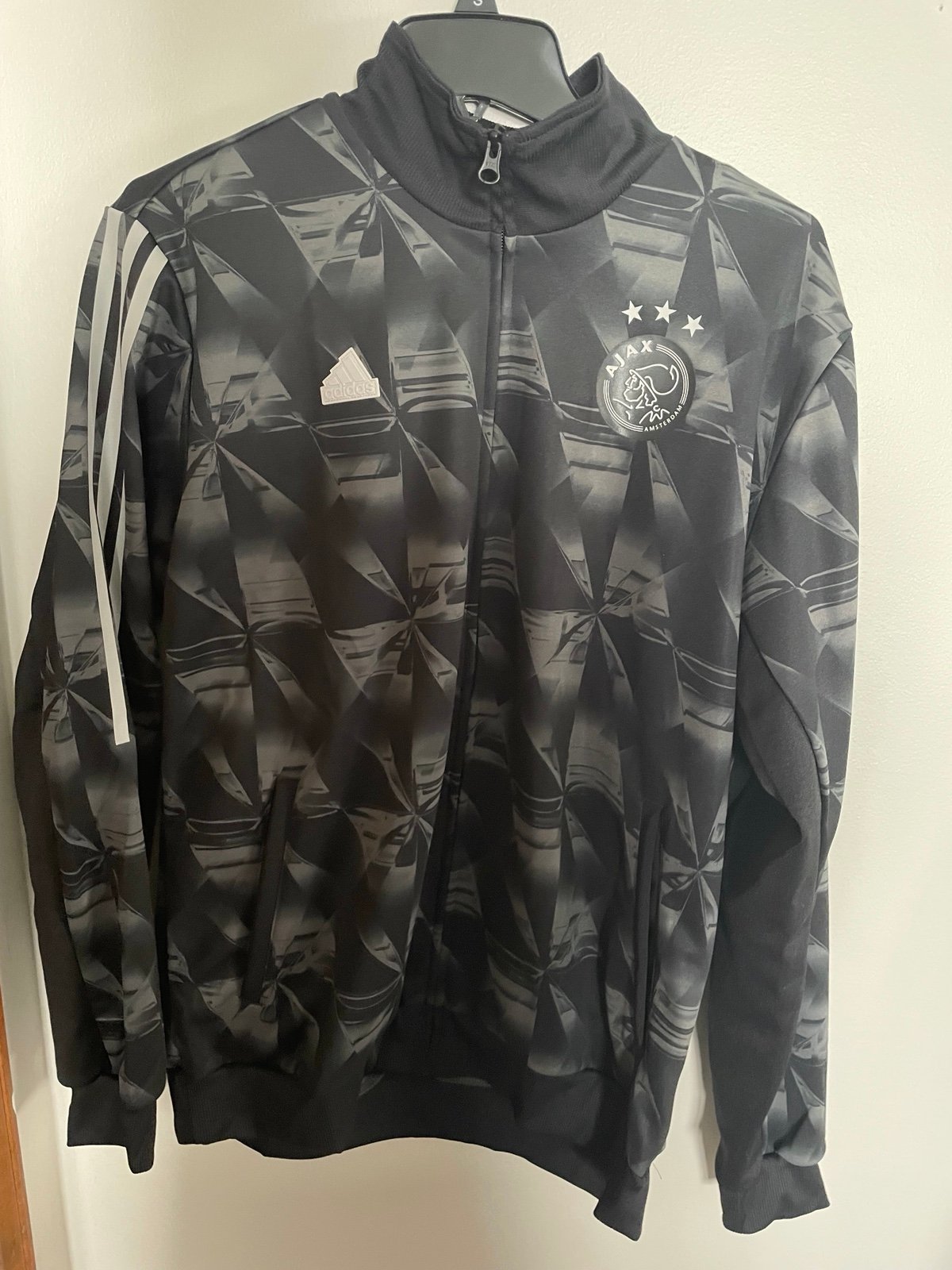 adidas Ajax Amsterdam Black Long Sleeve Track Jacket Soccer Size Large IP6300