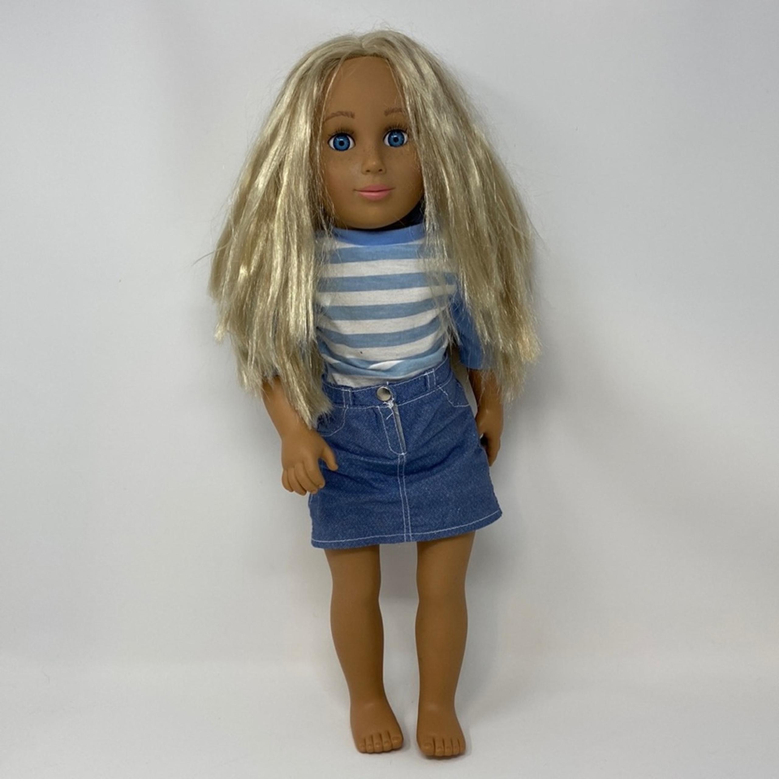 Tolly Tots 18 Inch Doll with Blue Skirt & Blue & White Stripe Top