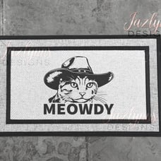 Meowdy cow boy cat gray doormat